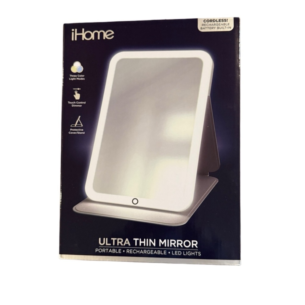 iHome Ultra Thin Mirror with LED Lights - White NEW